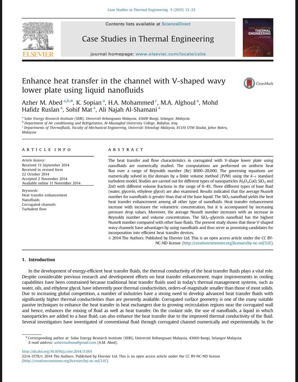 Enhance heat transfer in the channel with V-shaped wavy lower plate using liquid nanofluids