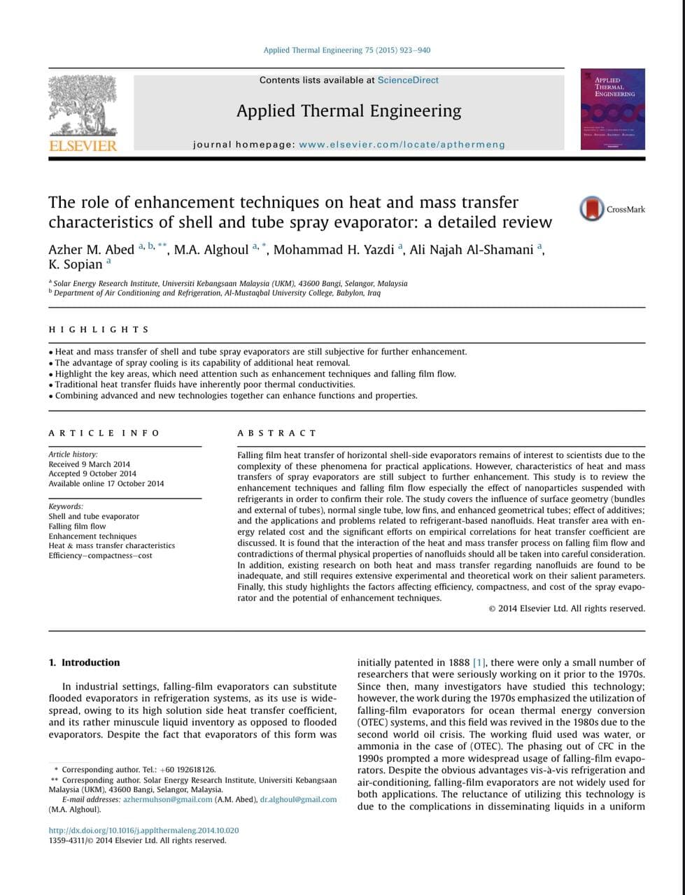 The role of enhancement techniques on heat and mass transfer characteristics of shell and tube spray evaporator: a detailed review