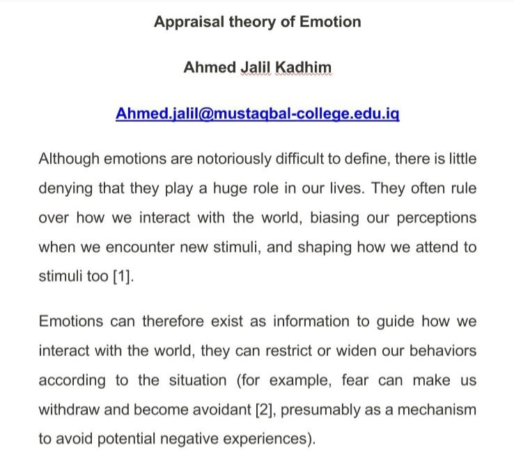 Appraisal theory of Emotion ..