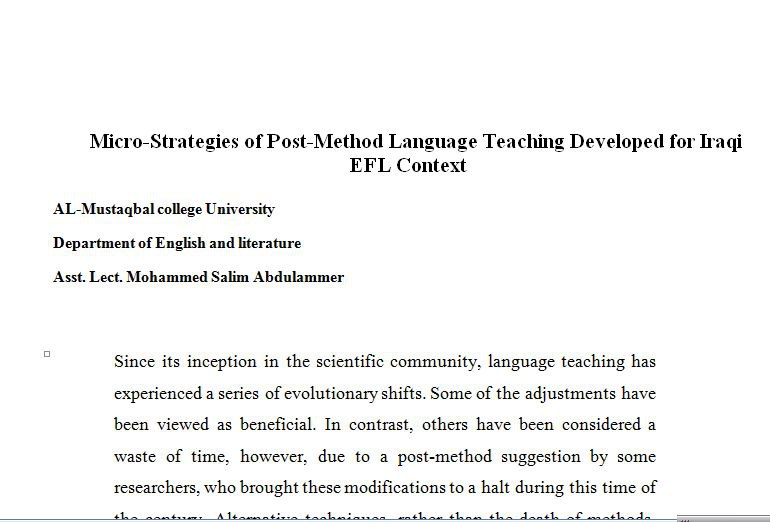 Micro-Strategies of Post-Method Language Teaching Developed for Iraqi EFL Context