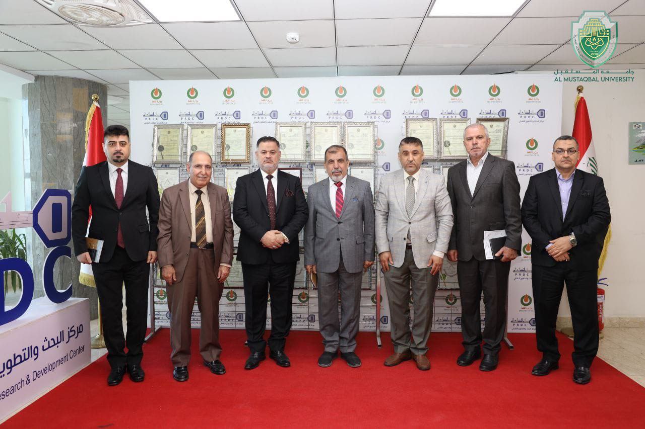 A visit by the Almustaqbal University delegation, represented by the Head of the Department of Chemical Engineering and Petroleum Industries, to the Petroleum Research and Development Center