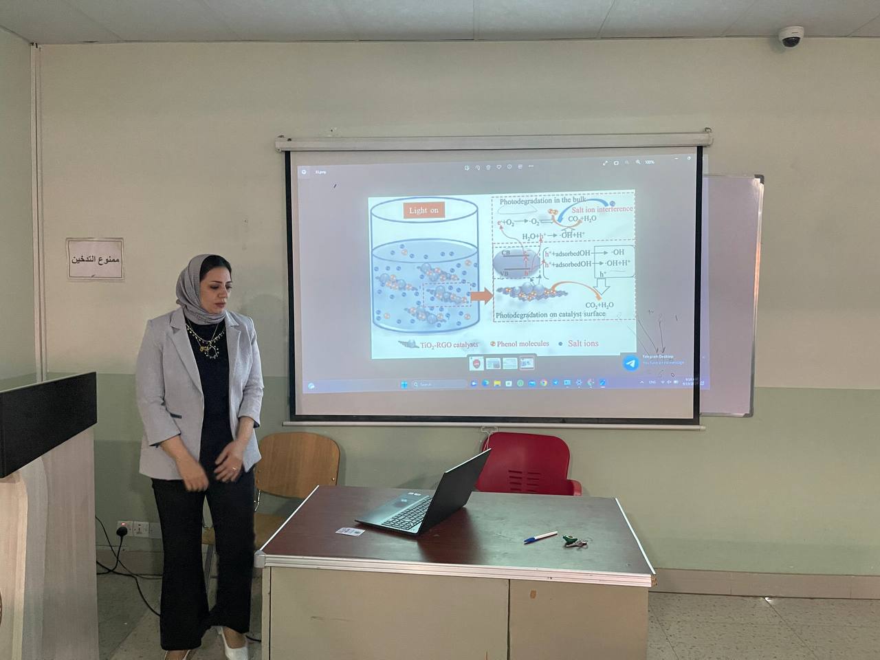 ورشه علمية للتدريسية م.د ضي علي صبر بعنوان (استخدام المتراكبات النانوية في تصفية المياه بأستخدام التحفيز الضوئي)