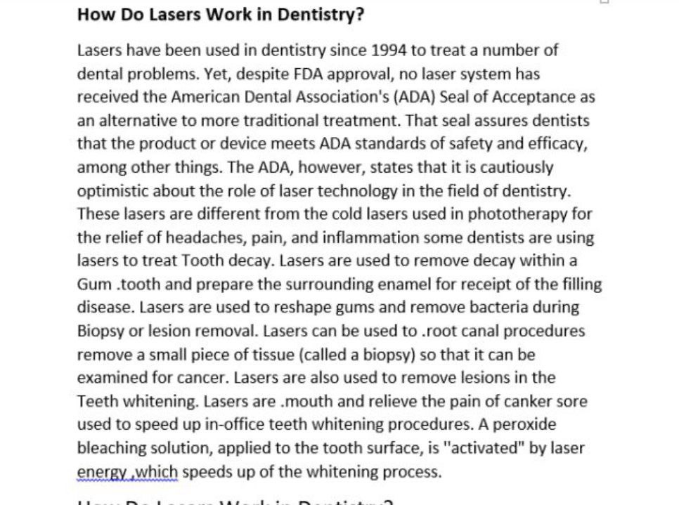 Laser Use in Dentistry