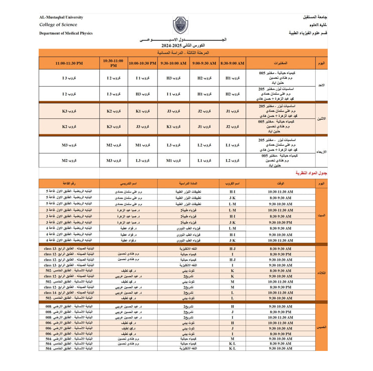 Announcement of the Second Semester Schedule for the 2024-2025 Academic Year – Third Stage