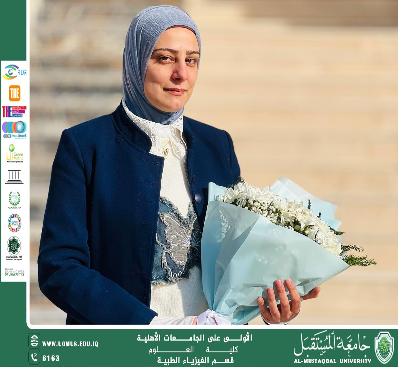 Ms. Afrah Hussein Jihad receives a letter of appreciation and a reward in recognition of her excellence in the “Youth Skills Development in Sustainable Development” program.
