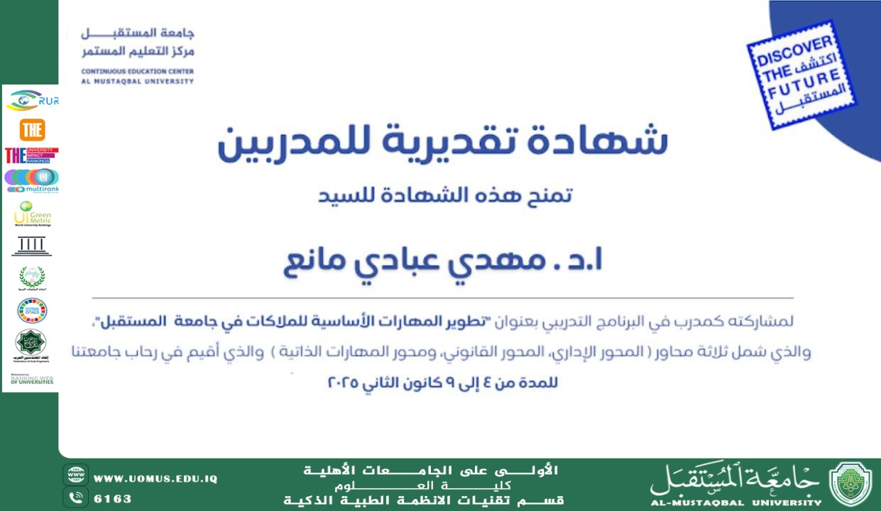 Honoring Prof. Dr. Mahdi Abadi Maan with a Certificate of Appreciation.