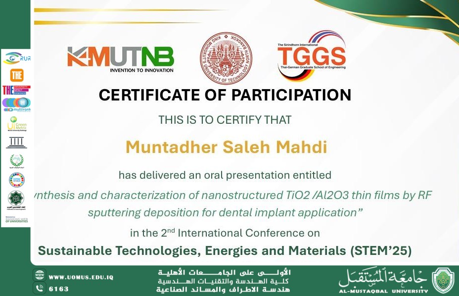 A Faculty Member from Prosthetics & Orthotics Engineering Participates with Two Scientific Papers in an International Conference in Thailand