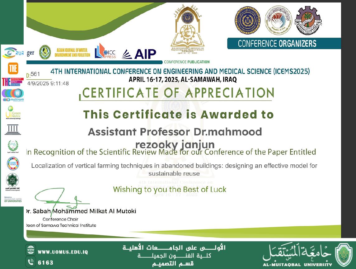 Head of Design Department at Al-Mustaqbal University Honored for Scientific Contribution to Sustainable Agricultural Research