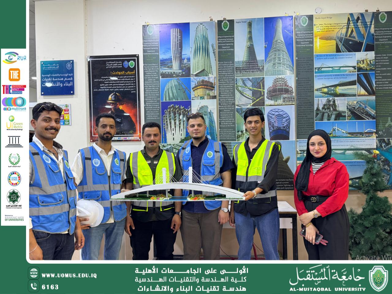Students from the Department of Building and Construction Engineering Technology design a model of a sustainable bridge as part of an applied project.