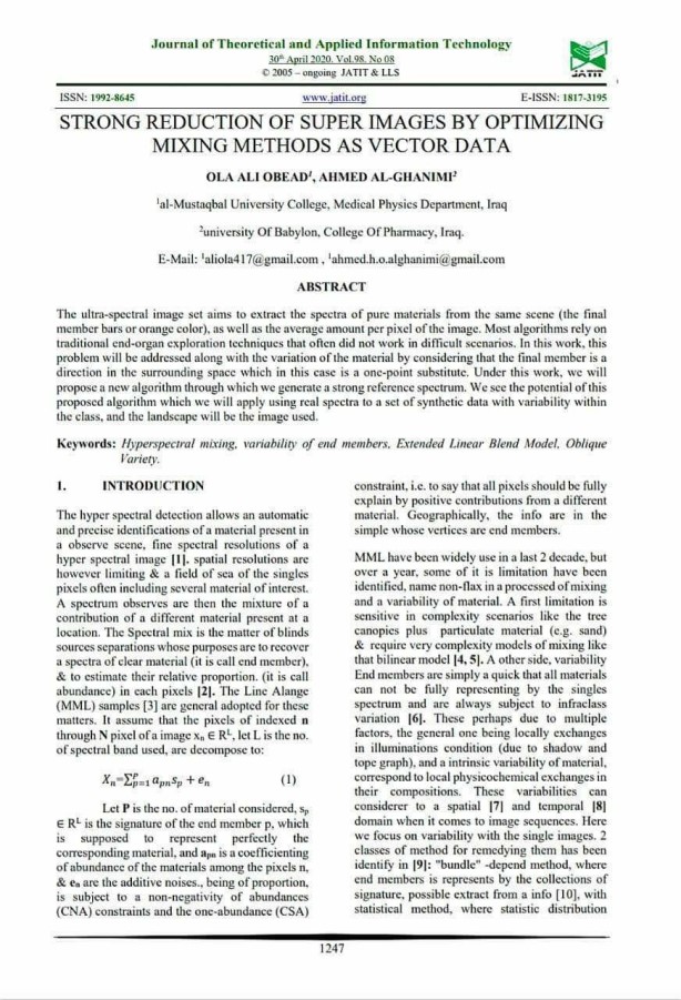 مجلةJournal of Theoretical and Applied Information Technology تنشر بحثاً علميا جديداً لباحثة من كلية المستقبل الجامعة
