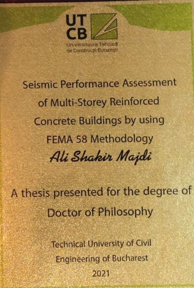 عمادة كلية المستقبل الجامعة تبارك للدكتور المهندس علي شاكر مجدي ألتدريسي في قسم هندسة تقنيات البناء والإنشاءات لحصوله على شهادة الدكتوراه 