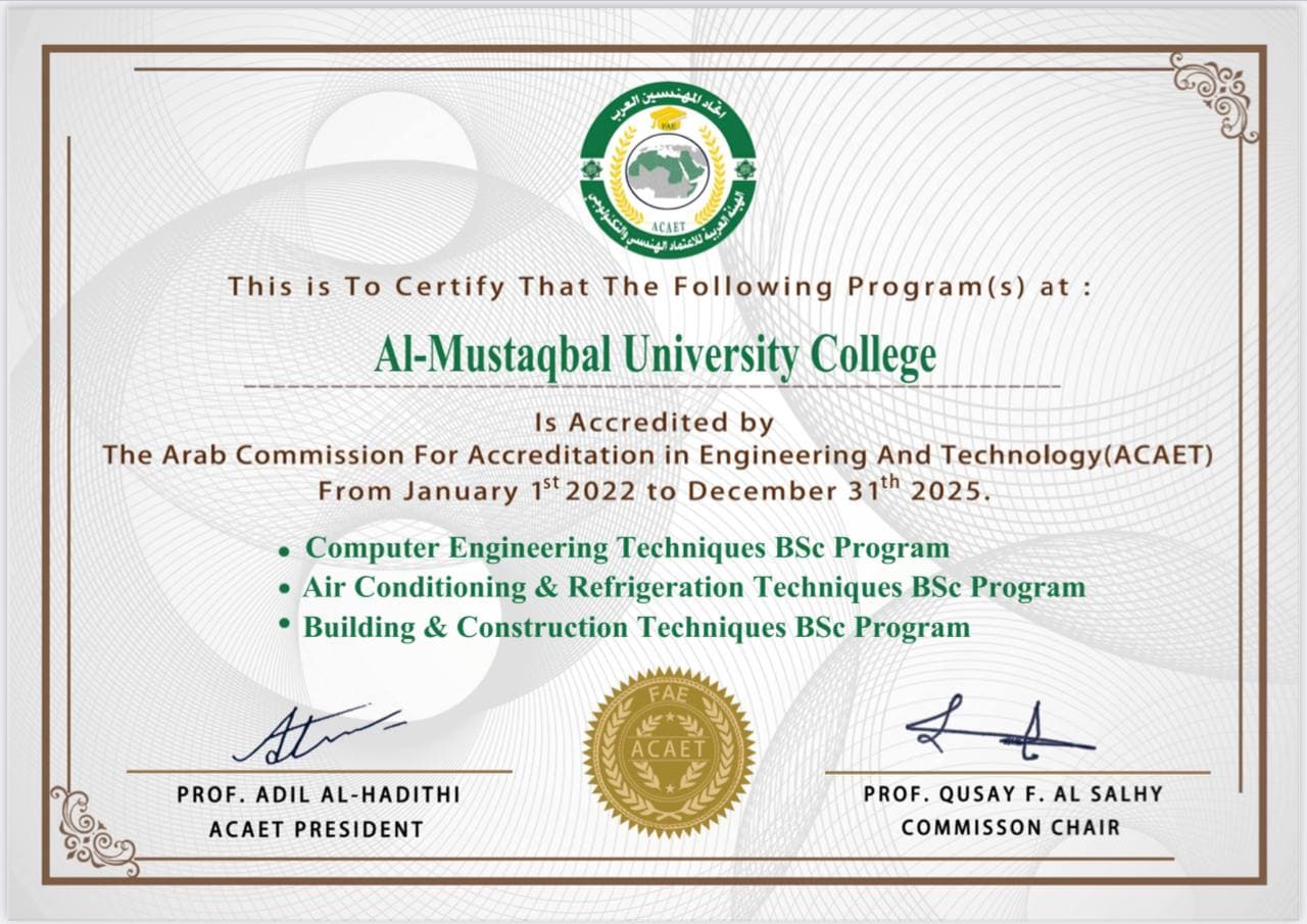 Three MUC Engineering Programs have been accredited by The Arab Commission for Accreditation in Engineering & Technology (ACAET)