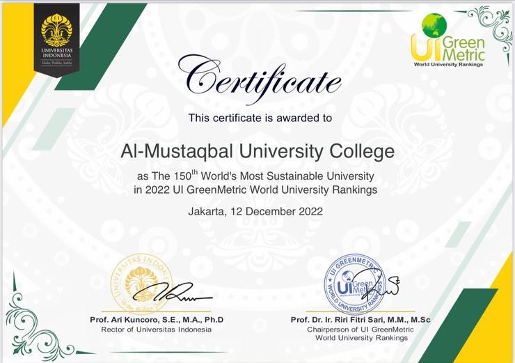 A Letter of Thanks is forwarded from the UI Green Metric to the Leaders of the Participating Universities