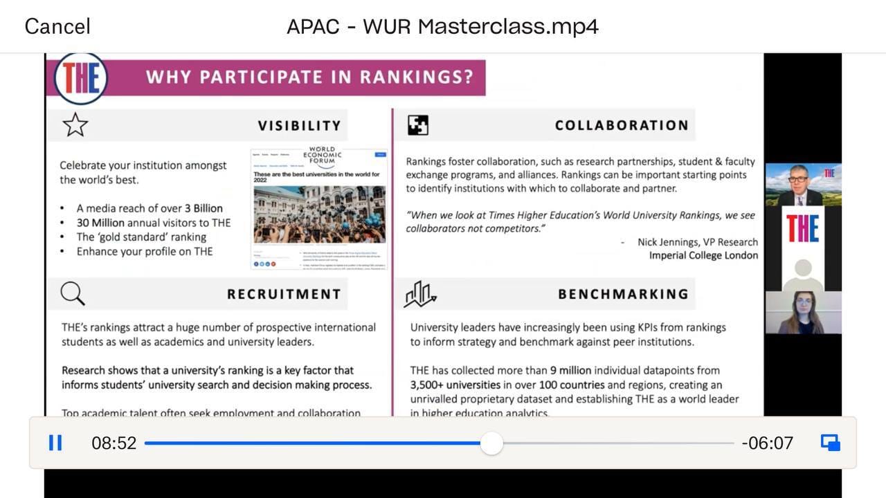 Al-Mustaqbal University College Participates in a Series of Workshops Organized by THE WUR 2022