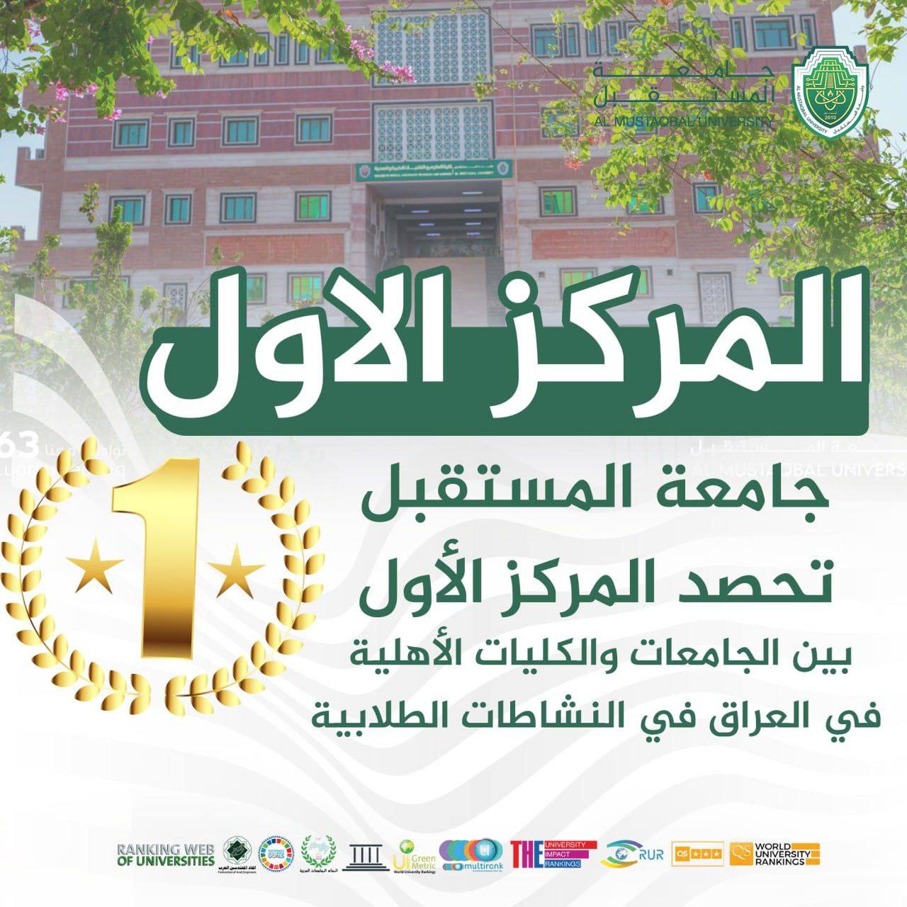 جامعة المستقبل تحصد المركز (الأول)  للمرة السادسة في التصنيف الوزاري السنوي لاقسام النشاطات الطلابية للعام الدراسي 2023- 2024